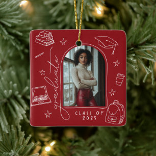 Ornement En Céramique Rouge Blanc Retro Main dessinée