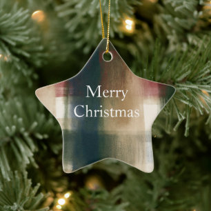 Ornement En Céramique Rouge Crème Vert Or Rayures Noël