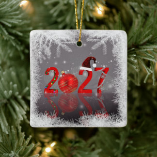 Ornement En Céramique Rouge Fête Joyeux Noël Nouvel An 2027