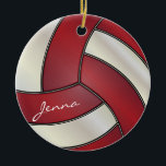 Ornement En Céramique Rouge foncé et blanc Personnaliser le volley-ball<br><div class="desc">Volleyball Noël Ornement prêt pour vous à personnaliser. ⭐ Ce Produit est 100% Personnalisable. *****Cliquez sur le BOUTON PERSONNALISER pour ajouter, supprimer, déplacer, redimensionner, modifier, tourner, etc... n'importe quel graphique ou texte. 99% de mes designs dans mon magasin sont faits en couches. Cela vous permet de redimensionner et de déplacer...</div>