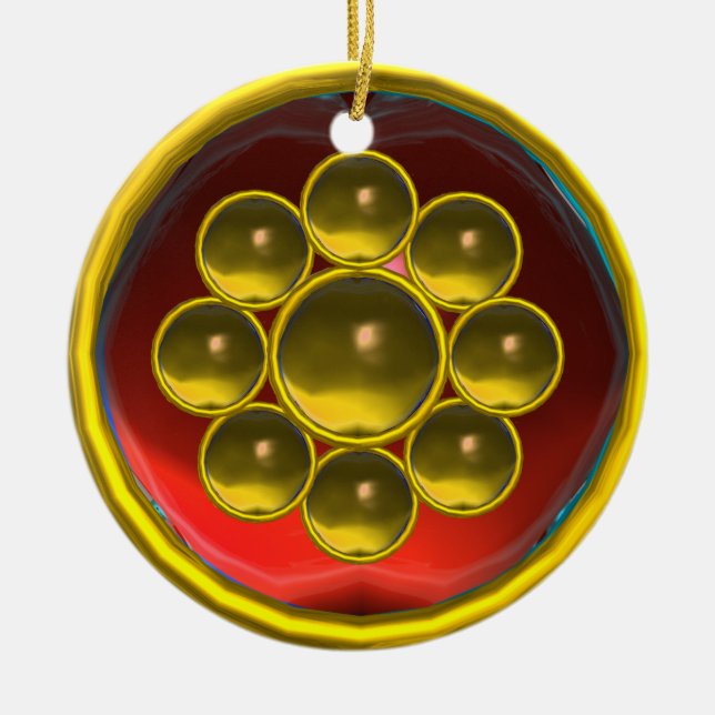 ORNEMENT EN CÉRAMIQUE ROUGE RUBY, JAUNE TOPAZ GEMSTONE MON (Devant)