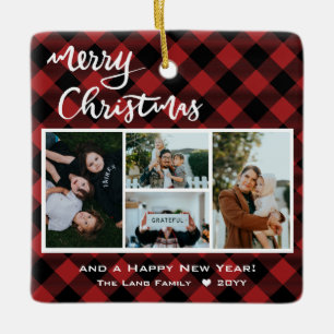 Ornement En Céramique Rouge rustique noir Buffalo chèque Joyeux Noël