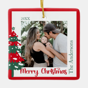 Ornement En Céramique Rouge scandinave et vert une photo Joyeux Noël
