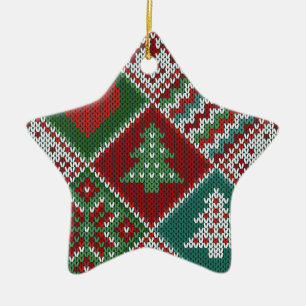 Ornement En Céramique Rouge Vert blanc Faux Knit Motif de Noël