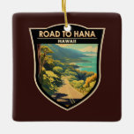 Ornement En Céramique Route vers Hana Maui Hawaii Travel Art Vintage<br><div class="desc">Route vers Hana dans un style vectoriel. L'autoroute Hana Highway est un tronçon de 100 km des routes Hawaii 36 et 360 qui relie Kahului à la ville de Hana,  dans l'est de Maui.</div>