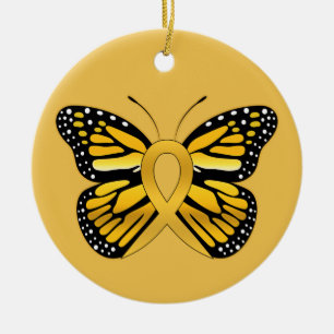 Ornement En Céramique Ruban de conscience de papillon de Cancer