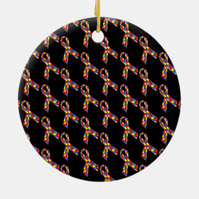 Ornement En Céramique Ruban de puzzle sensibilisation sur l'autisme (Dos)