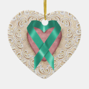 Ornement En Céramique Ruban turquoise de Cancer du coeur - SRF