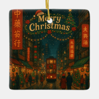 Ornement En Céramique Rues de Noël merveilleuses à Hong Kong