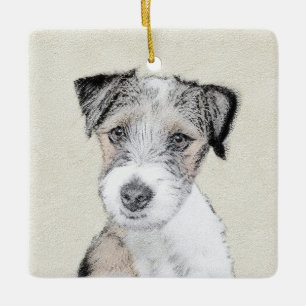 Ornement En Céramique Russell Terrier Peinture rugueuse - Art Chien orig