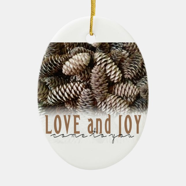 Ornement En Céramique Rustic Holiday Love and Joy Pine Cone (Devant)
