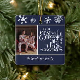 Ornement En Céramique Rustic Navy Blue Snowflake Temps Merveilleux