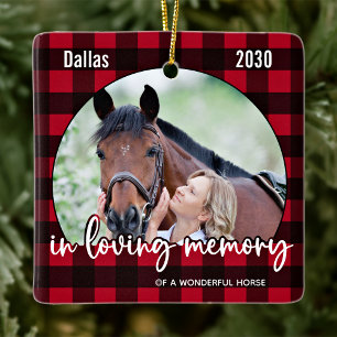 Ornement En Céramique Rustic Red Plaid Horse Memorial Pet Perte Gardien