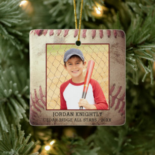 Ornement En Céramique Rustic Rugged Baseball 1 or 2 Photo Personalized