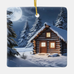 Ornement En Céramique Rustique Moonlight Cosy Cabine d'hiver