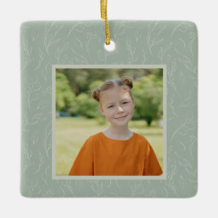 Ornement En Céramique Rustique Vert Sauge Botanique Floral Photo Personn