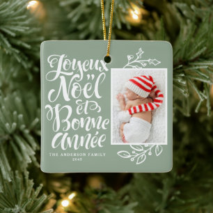 Ornement En Céramique Sage Green Joyeux Noël et Bonne Année Photo
