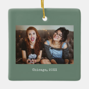 Ornement En Céramique Sage Green Photo Keepsaké Noël