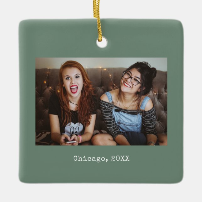 Ornement En Céramique Sage Green Photo Keepsaké Noël (Devant)