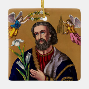 Ornement En Céramique Saint Joseph Guardian de la Sainte Famille