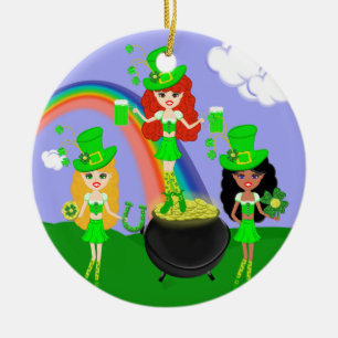 Ornement En Céramique Saint Patrick’s Day Girl Leprechauns