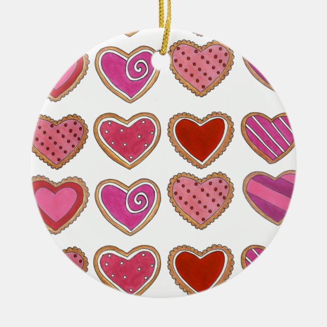 Ornement En Céramique Saint Valentin Coeur Sucre Coeurs Cookies Rose Rou (Devant)