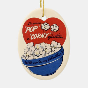 Ornement En Céramique Saint-Valentin Rétro, Popcorn Pose une Question Ri