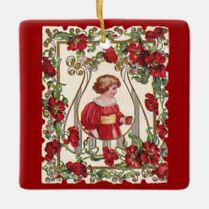 Ornement En Céramique Saint-Valentin victorien vintage enfant avec des r