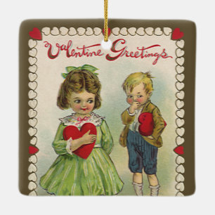 Ornement En Céramique Saint Valentin victorienne vintage, Enfants timide