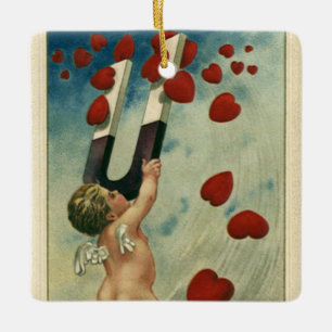 Ornement En Céramique Saint-Valentin vintage, Cherub avec coeur magnétiq
