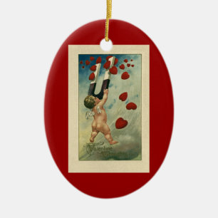 Ornement En Céramique Saint-Valentin vintage, Chérubin avec des cœurs ai