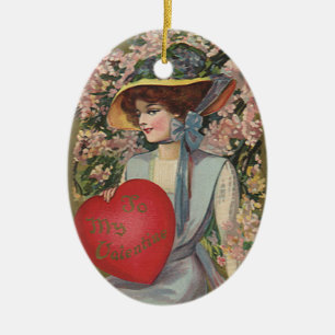 Ornement En Céramique Saint-Valentin vintage, Élégante avec cœur