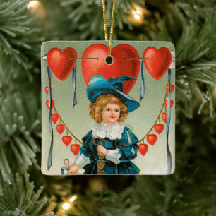 Ornement En Céramique Saint-Valentin vintage, garçon victorien avec des