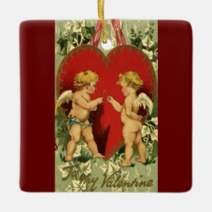 Ornement En Céramique Saint-Valentin vintage, les chérubins font un vœu
