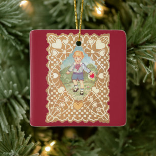 Ornement En Céramique Saint Valentin vintage, mignonne garçon dans le pr