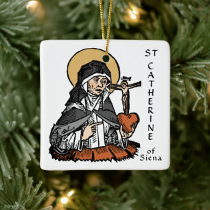 Ornement En Céramique Sainte Catherine de Sienne avec un cœur surmonté d
