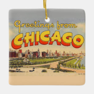 Ornement En Céramique Salutation vintage de Chicago Card