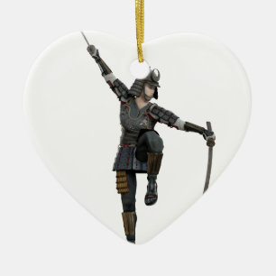 Ornement En Céramique Samouraïs avec 2 épées regardant vers le bas ve