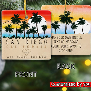 Ornement En Céramique San Diego California Retro Sunset Palm tree 60s