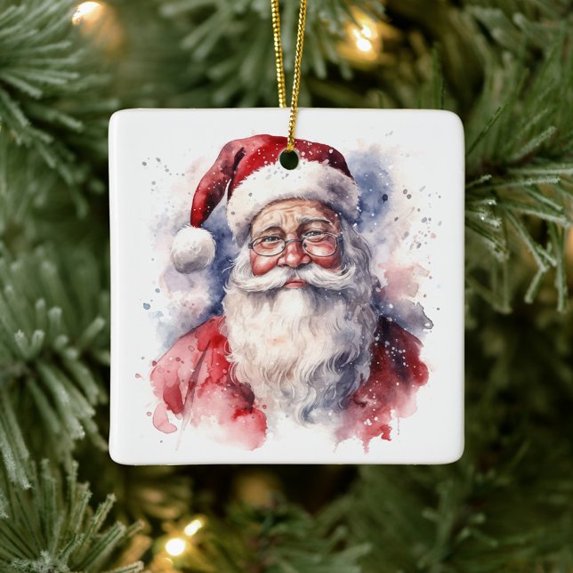Ornement En Céramique Santa Claus (Watercolor painting of a portrait of Santa Claus Christmas Ornament!)