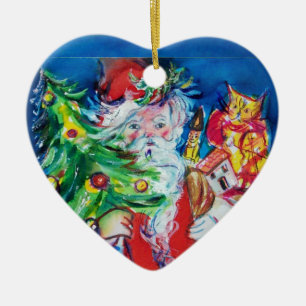 Ornement En Céramique SANTA CLAUS AVEC ARBRE DE NOËL ET CADEAUX Rubis Ro