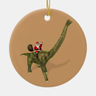 Ornement En Céramique Santa Claus Riding On Brachiosaurus