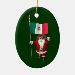 Ornement En Céramique Santa Claus With Ensign Of Mexico