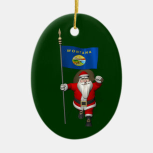 Ornement En Céramique Santa Claus With Ensign Of Montana