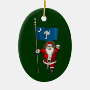 Ornement En Céramique Santa Claus With Ensign Of South Carolina