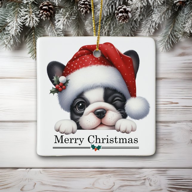 Ornement En Céramique Santa Hat Winking French Bulldog Puppy Christmas (Créateur téléchargé)