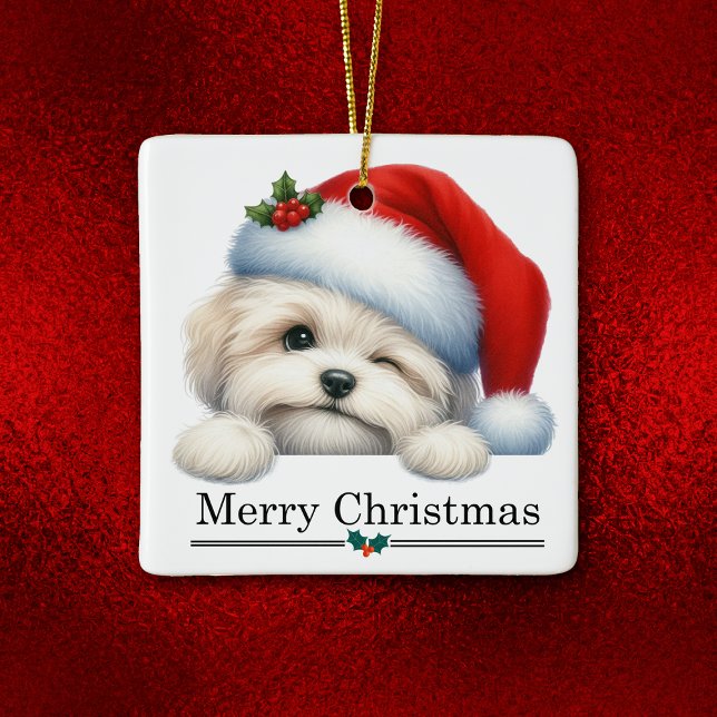Ornement En Céramique Santa Hat Winking Havanese Puppy Christmas (Créateur téléchargé)