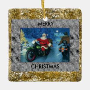 Ornement En Céramique Santa Riding a Motorcycle Christmas Ornament