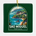 Ornement En Céramique Sao Miguel Island Portugal Travel Art<br><div class="desc">Sao Miguel Island design rétro vectoriel de voyage. Elle est connue pour ses paysages volcaniques,  sa flore et sa riche vie marine,  y compris les baleines.</div>