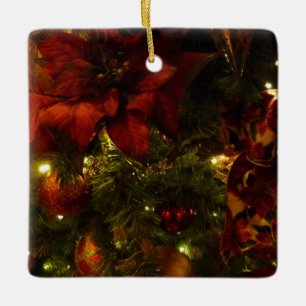 Ornement En Céramique Sapin de Noël bordeaux et or II